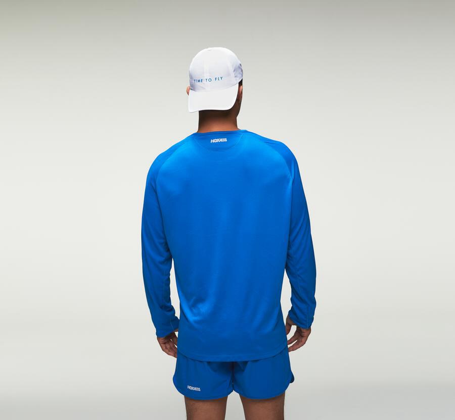 Top Hoka One One Hombre - Performance Largos Sleeve - Azules - BZH249538